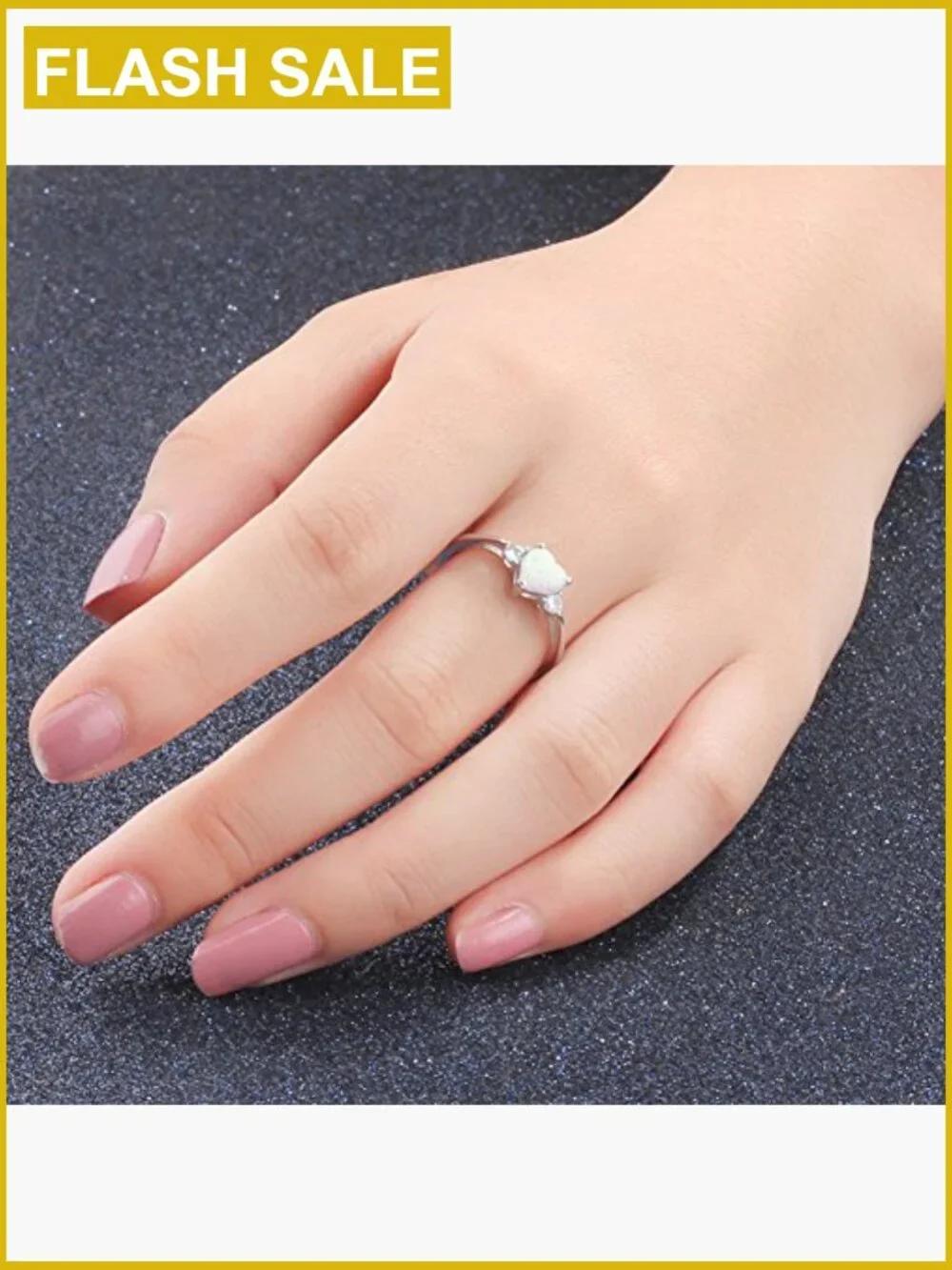 925 Sterling Silver Heart Opal Engagement Promise Band Ring